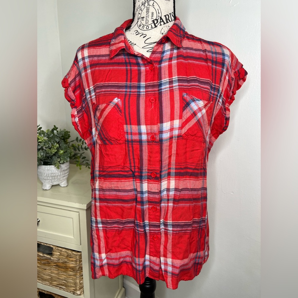 Mossimo Supply Co. Plaid Rolled Up Sleeve Top
